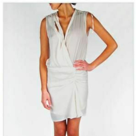 IRO Anson Pearl White Color Draped V Neck Mini Dress Size 3/L - Picture 1 of 9